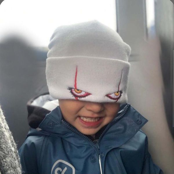

beanies halloween hats winter soft warm beanie solid color knitted hat party mischief pennywise scary eyes print for kid