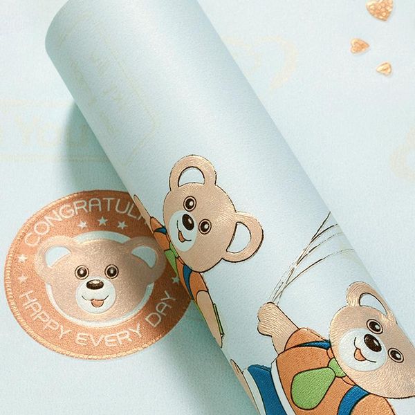 

wallpapers 3d thickened non woven cartoon bear wallpaper boy girl bedroom children's room warm background wall anime
