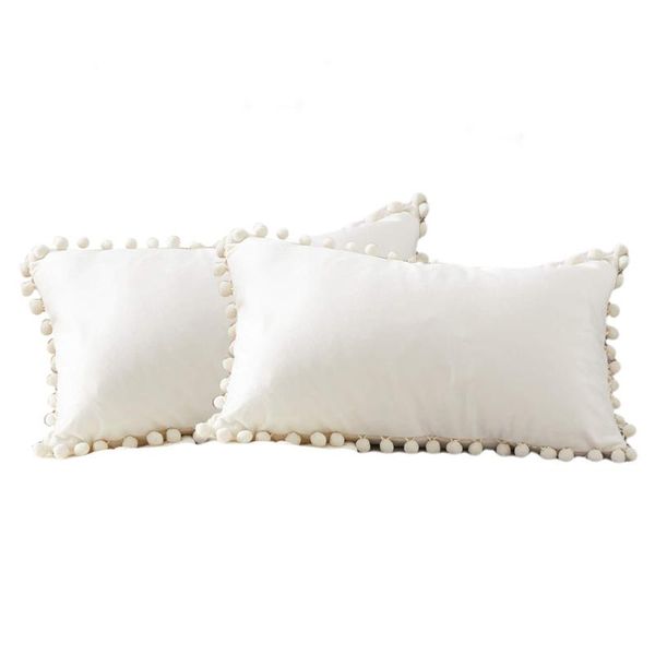 

cushion/decorative pillow 2pcs 30x50cm home decor rectangle skin-firendly office modern velvet cover simple poms fringe soft solid accessori