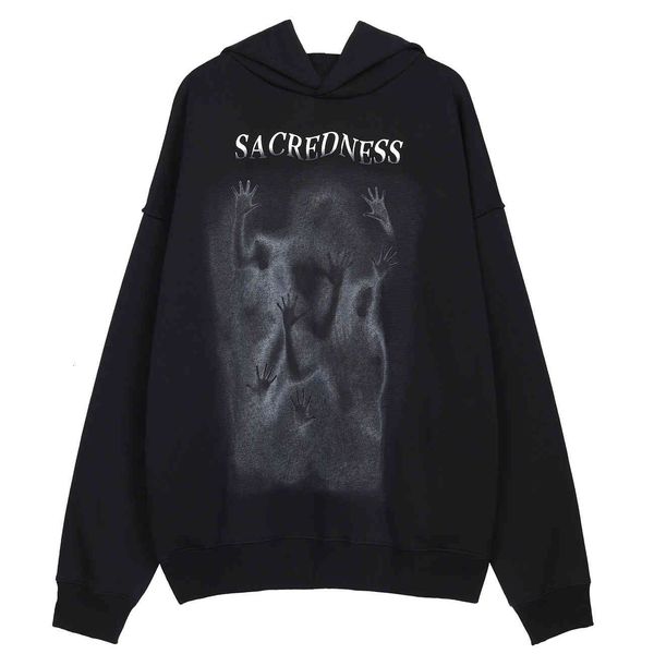 

men's casual shirts lacible hip hop harajuku dark ghost souls print hoodie sweatshirts loose fleece cotton hooded pullover vintage men, White;black