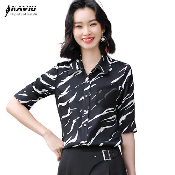 

leopard pocket shirt women temperament fashion summer retro half sleeve blouses office ladies formal work 210604, White