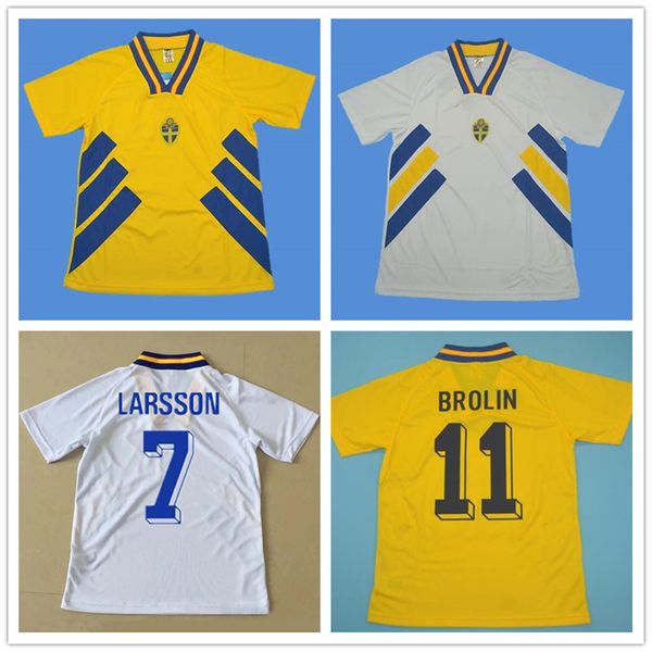 

1994 world cup sweden retro version soccer jerseys home #10 dahlin #11 brolin #7 larsson soccer shirt customized football uniform, Black;yellow
