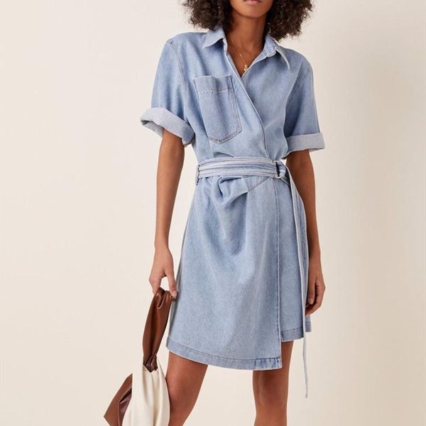 

casual dresses blue woman spring summer slim v-neck denim mini dress female high street elegant ladies ml121, Black;gray