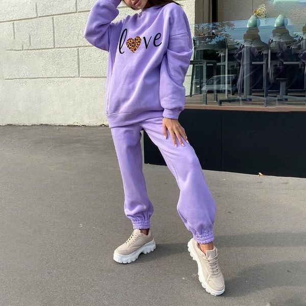 

women fleece tracksuit long sleeve hooded suit female casual solid sport pants ladies set print oversized hoodietwo piece sets women's, Gray