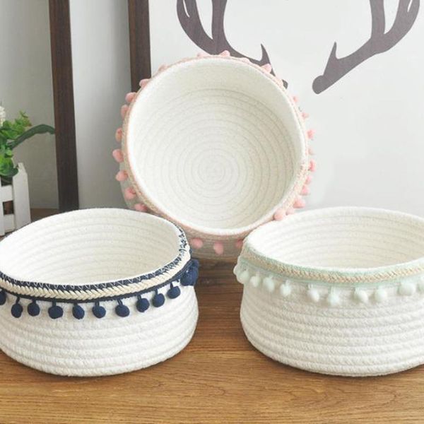 

creative round handmade cotton thread deskstorage basket debris box stationery cosmetics underwear bag bags
