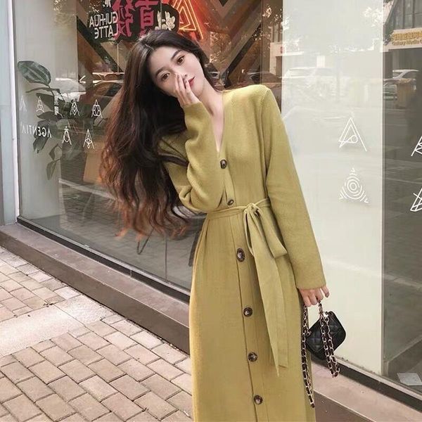 

casual dresses 2021 fashion women's clothing v-neck women knitted dress sweater, Black;gray