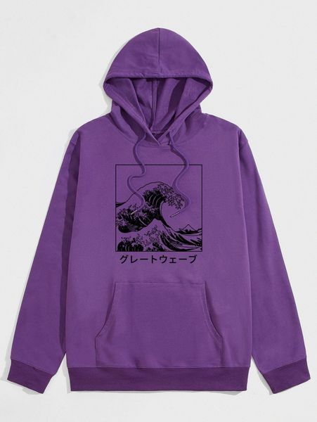 

romwe guys wave graphic hoodie o4h8#, Black