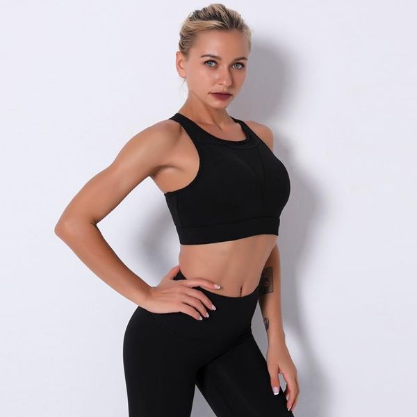 

gym clothing 2021 women mesh patchwork sports bra classic shockproof gather underwear hollow running yoga fitness tank, White;black