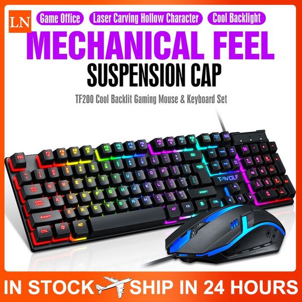 

keyboard mouse combos gaming mechanical 2021 tf200 rainbow backlight usb ergonomic for pc lapdesktop