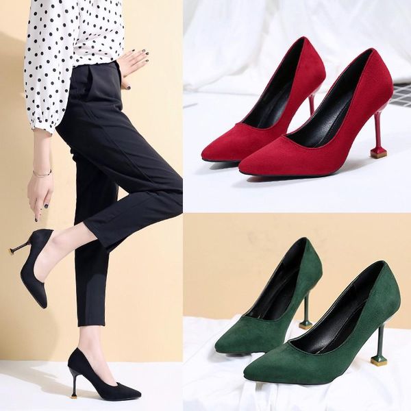 

women's shoes pointed suede stiletto heel high heels black work single net red wild dress