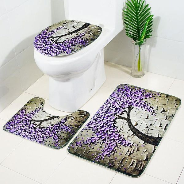 

bathroom rugs toilet seats sets floral tree carved pattern with pedestal rug lid cover bath mat 3pcs mats