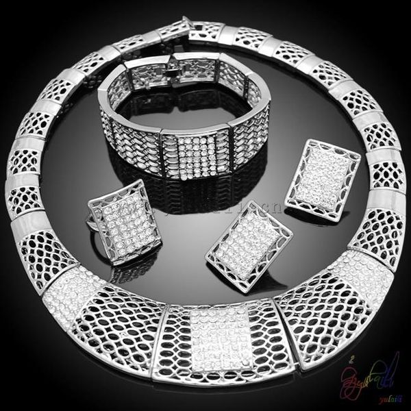 

earrings & necklace yulaili factory pure gold color zinc alloy fashion geometric design four jewelry sets for women, Silver