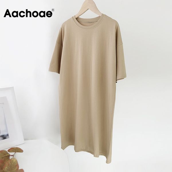 

2021women casual loose solid 100% cotton t shirt dress o neck mini dress batwing short sleeve basic dresses vestidos, Black;gray