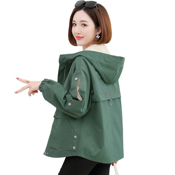 

women's jackets fashion hooded women jacket 2021 autumn zipper coat long sleeve female windbreaker outerwear plus size p581, Black;brown