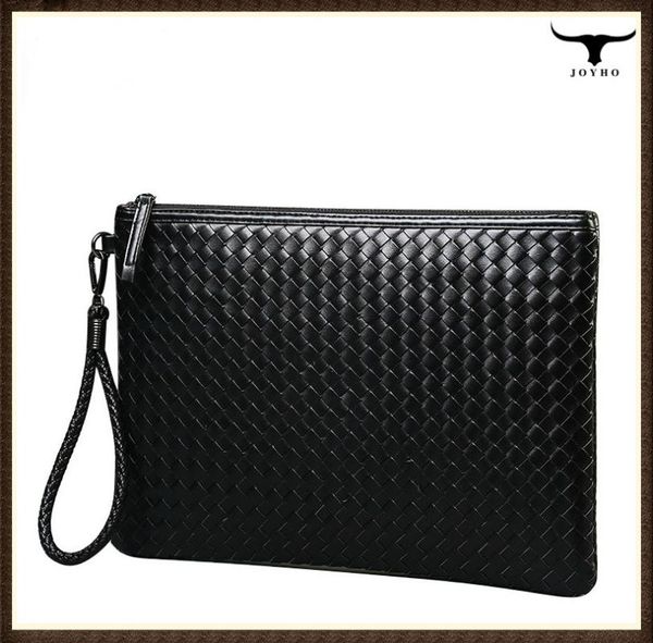 

fashion weave handbag leather business envelope clutch bag men long wallet with hand strap females money wallets, Red;black