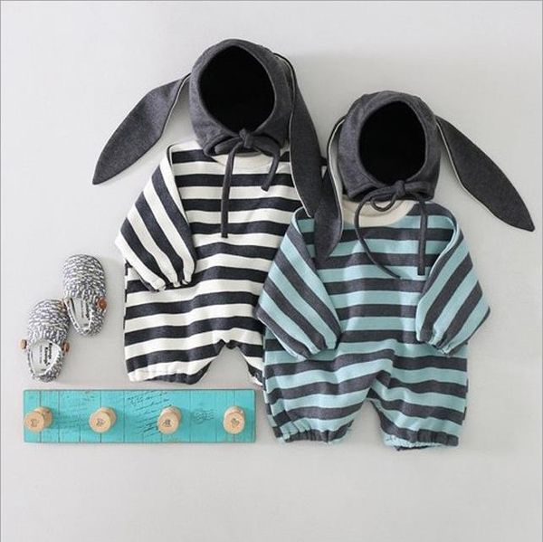 

baby loose romper striped baby girl bunny romper rabbit hat 2pcs sets newborn boy jumpsuits autumn boutique baby clothing bt5878, Blue
