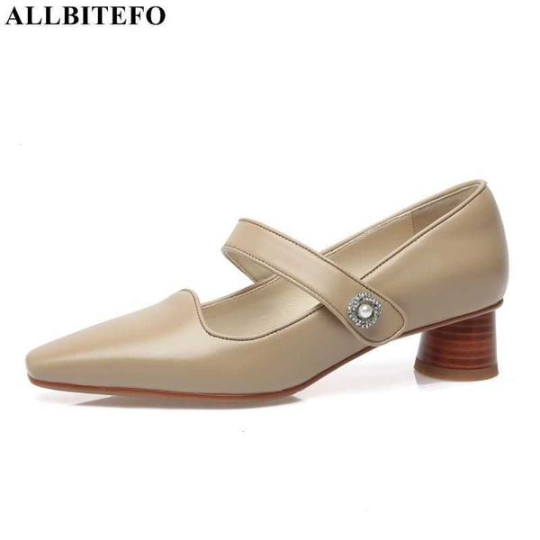 

allbitefo soft genuine leather high heels square toe comfortable fashion women heels shoes high heel shoes street walking shoes 210611, Black