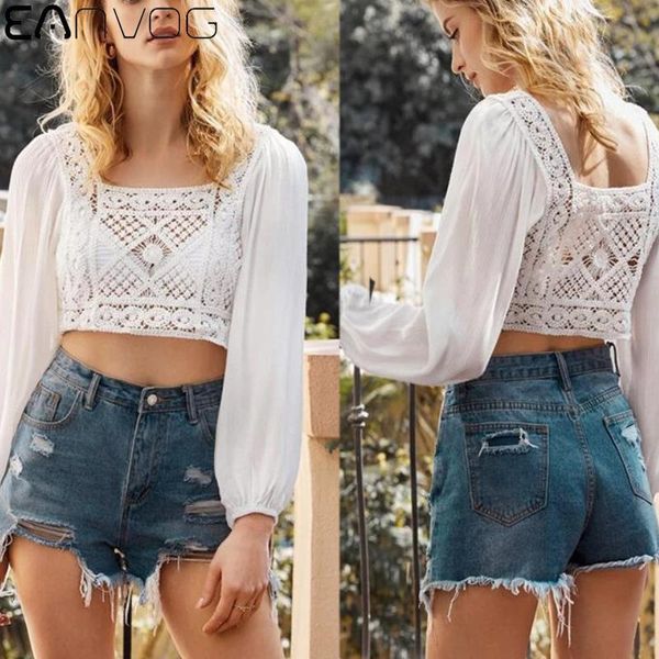 

women's blouses & shirts loose casual puff long sleeve square collar women shirt fashion embroidered splicing chiffon elegant solid sh, White