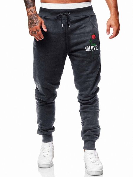 

romwe guys floral & letter graphic sweatpants v37e#, Black