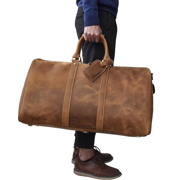 

crazy horse leather travel luggage bag 20 to 24 inch duffle of weekender bags men vintage male duffel