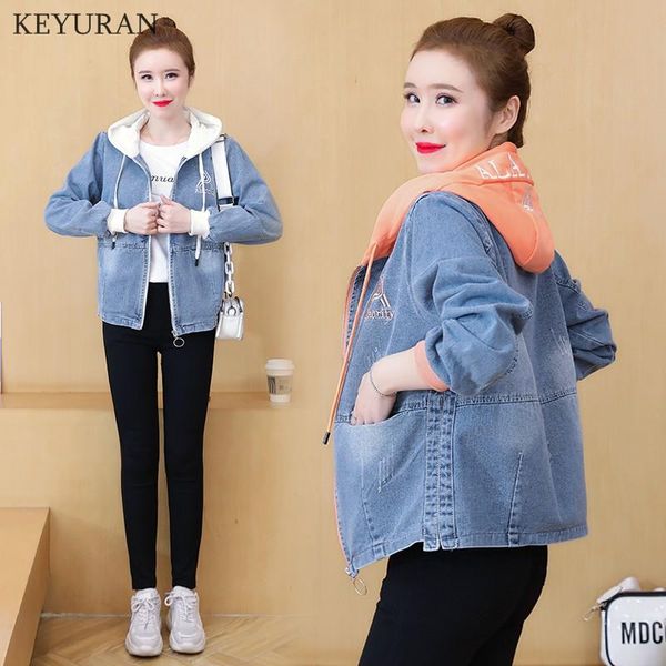 

women's jackets arrival boyfriend patch designs hooded jacket denim coat women outwear jean 2021 button up casual patchwork, Black;brown