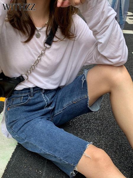 

women's jeans withzz summer straight stretch slim slit female denim shorts, Blue