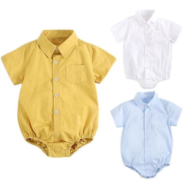 

jumpsuits baby gentleman shirt romper body lapel short sleeves summer birthday party born outfits toddler infant girl boy, Blue