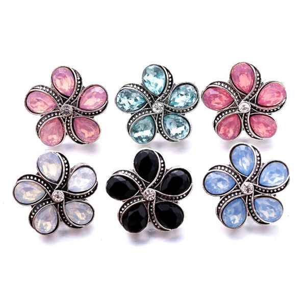 

wholesale rhinestone 18mm snap button flower clasp metal decorative charms for snaps jewelry findings factory suppliers