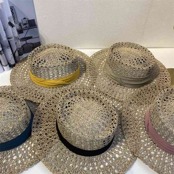 

multicolor flat hat women's salt grass weaving net red fashion street p flat hat summer sun protection hat women zy, Blue;gray