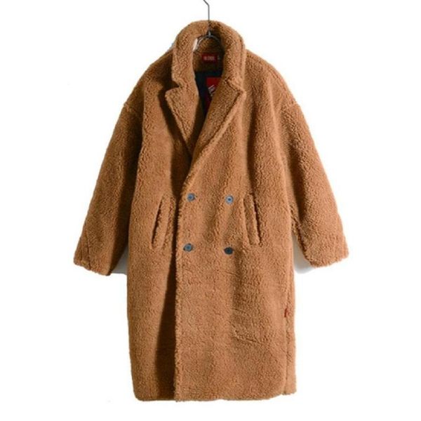 

women's fur & faux 2021 winter fashion teddy jacket lamb coat fake outwear female double breasted thicker warm overcoat l1687, Black