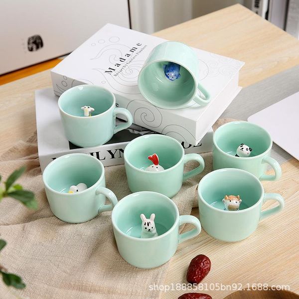 

mugs hand-painted 3d animal cute cartoon coffee breakfast ceramic cup with lid spoon water gift mug custom logo