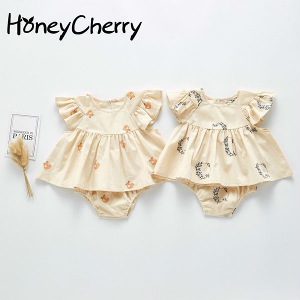 

summer born set baby girl fashion foreign style pure cotton 2-piece 3-6-12 month clothes 210515, White