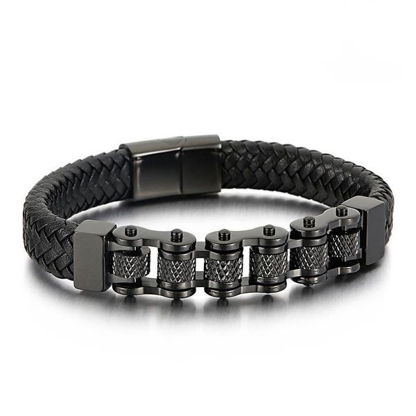 

tennis jewels store bicycle chain bracelet men's woven leather wrapped charm fashion 21.5cm jewelry for man js132422-kfc, Golden;silver