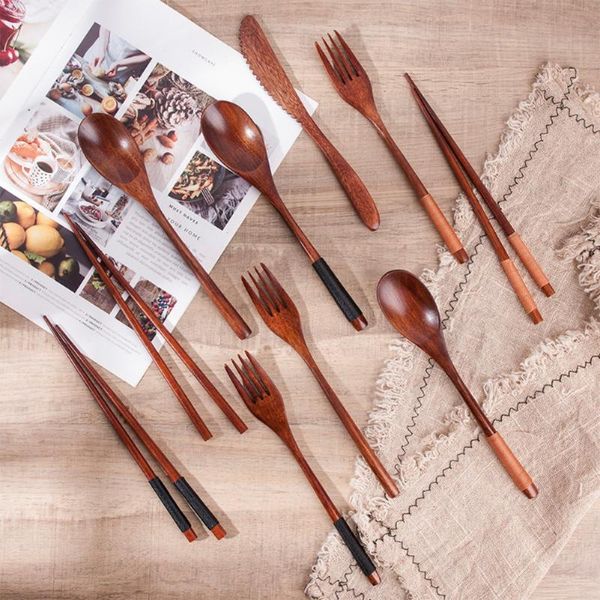 

chopsticks chinese tableware set wooden spoon fork portable easy to clean travel dinnerware suit cooking gadget