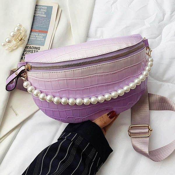 

waist bags clutch leather women chest bag beading chain designer stone grain crossbody girl hip pack fashion fanny
