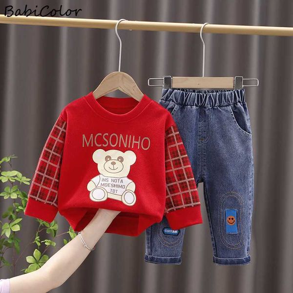 

baby boys and girls autumn sweater suits children cartoon new round neck sweater casual pants two-piece suit y0909, White