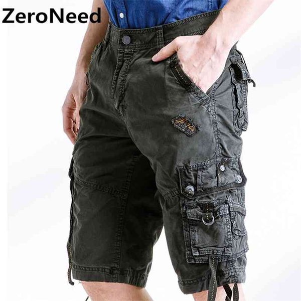 

army camouflage cargo shorts work bermuda many pockets brand clothing baggy shorts military 100% cotton casual short homme 252 210330, White;black