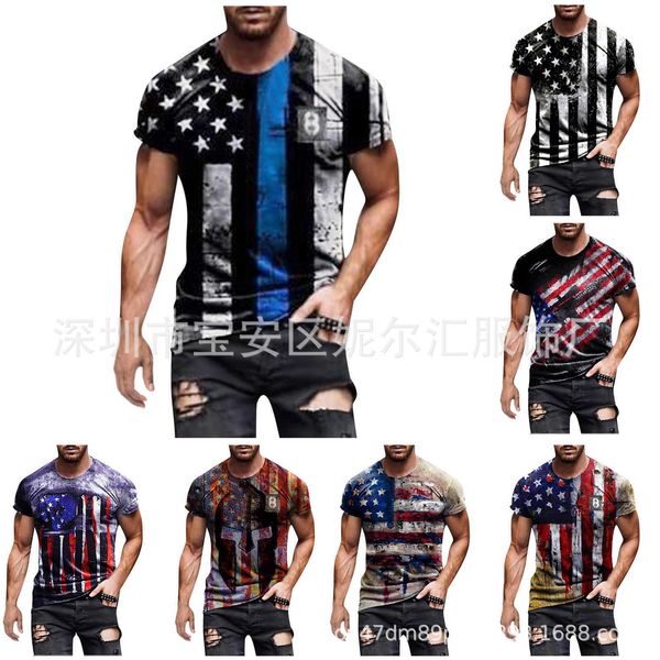 

men's short 2021 sleeve fashionable print slim round neck pullover t-shirt, White;black