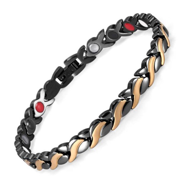 

link, chain fashiontitanium steel bracelet magnet energy stainless bracelets jewelry for women, Black
