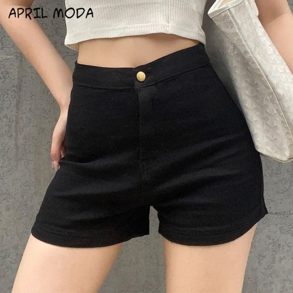 

shorts women black high waist skinny elastic korean style womens hip solid comfortable trendy button zipper daily 2021 women's jeans, Blue
