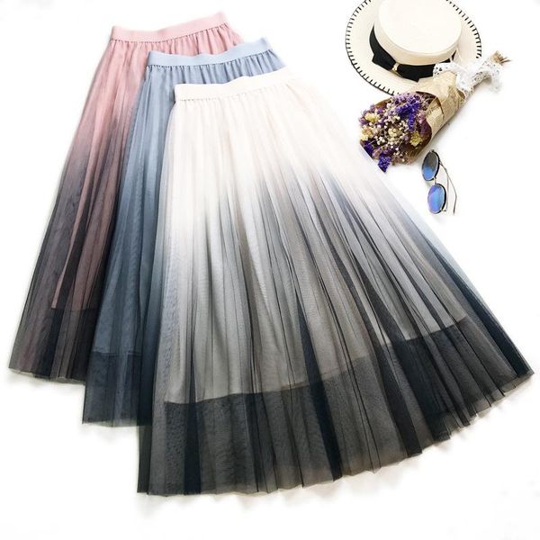 

skirts 2022 mesh high waist long pink saias women a-line skirt jupe femme faldas, Black