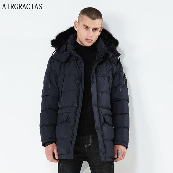 

men's down & parkas airgracias fur collar warm men winter jacket windproof casual outerwear thick medium long coat parka1, Black