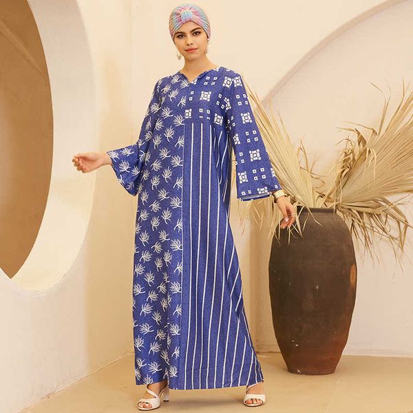 

casual dresses summer fashion women's round neck loose print long-sleeved arabian long a-line all-match (without headscar, Black;gray
