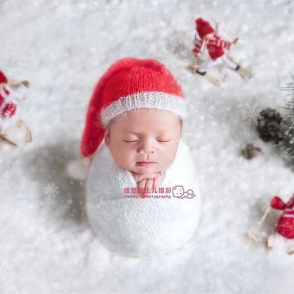 

hair accessories born christmas prop red and white santas elf hat kids crochet santa father bonnet, Slivery;white