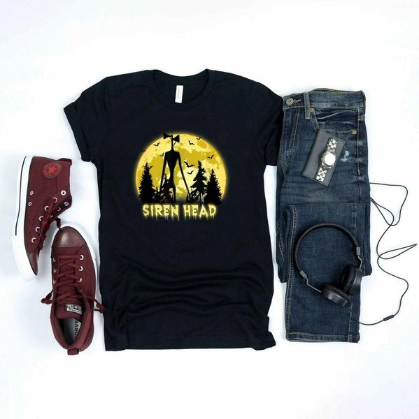 

cryptid yellow moon with bats siren head folklore t-shirt, White;black