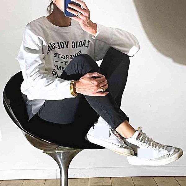 

hoodies rowling white letter embroidered woman's sweatshirt neck 100% cotton jumper loose lady clothingtop, Black