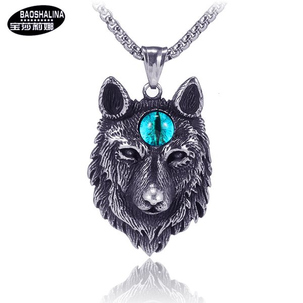 

pop star hip hop antique titanium steel necklace trendy men's stainless wolf head pendant, Silver