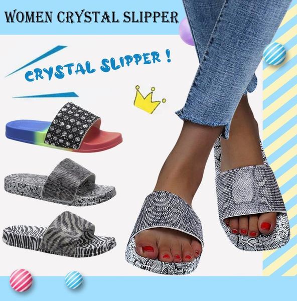 

slippers summer simple women's fashion casual flat rainbow leopard crystal anti-slip outdoor slip on shoes sandals zapatilla mujer 12, Black