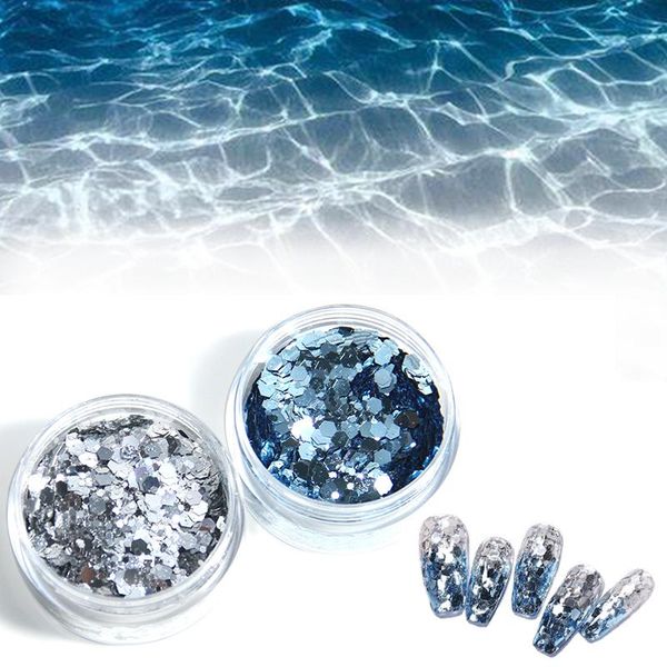 

nail glitter 2 boxes/set mermaid sequins metal 3d holo hexagon korea paillette spangle art decoration charms manicure glitters, Silver;gold