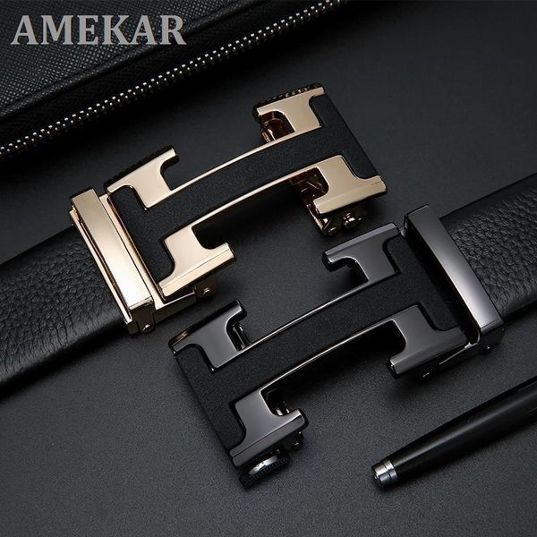 

belts men's leather belt business fashion alloy automatic buckle young, Black;brown
